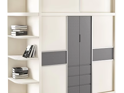 Modern Wardrobe Design With White and Gray Panels Drawers and Open Shelves for Home Storage 3d model