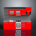 Red Kitchen Cabinet Set With Sink Stove Oven And Storage Shelves