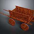 Vintage Wooden Cart With Rustic Texture Large Spoked Wheels And Square Structure 3d model