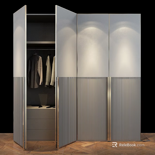 Modern Storage Cabinet Wardrobe With Sliding Doors And Striped Design Lighting 3d model 
