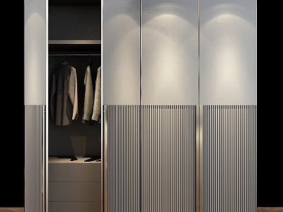 Modern Storage Cabinet Wardrobe With Sliding Doors And Striped Design Lighting 3d model