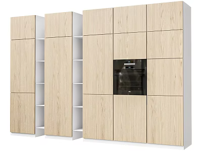 Modern Light Wood Kitchen Cabinets With Open Shelves And Built-in Appliances 3d model