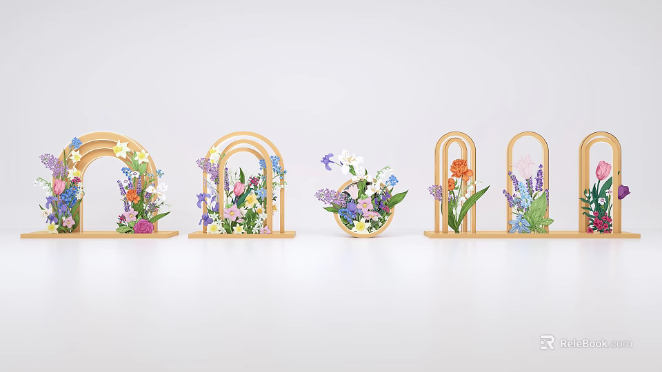 Photo Spot With Decorative Arched Structures And Colorful Flower Arrangements 3d model