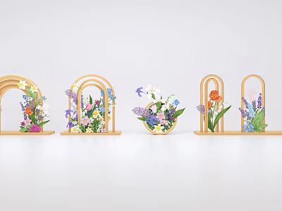 Photo Spot With Decorative Arched Structures And Colorful Flower Arrangements 3d model