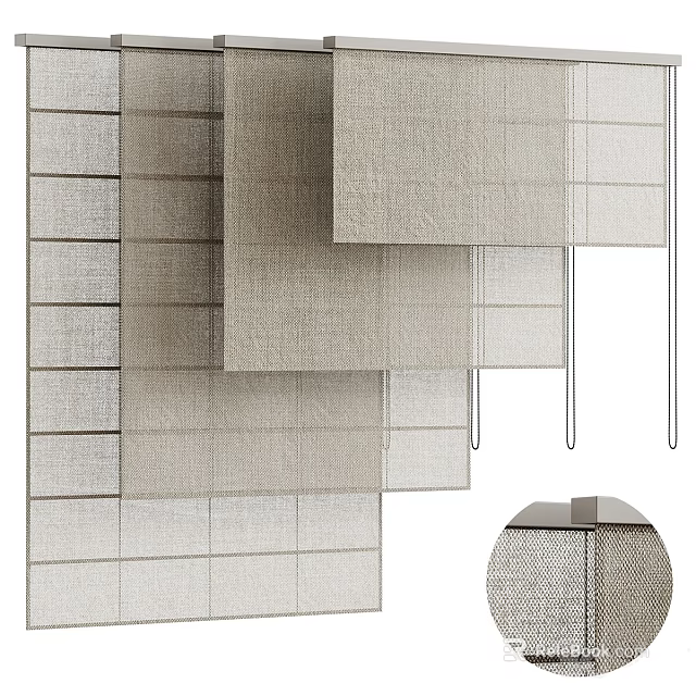 Modern Textured Linen Curtains in Beige for Modern Living Room Window Decor 3d model 