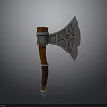 Medieval Battle Axe Weapon With Decorative Metal Head And Wooden Handle