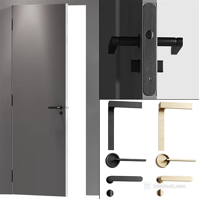 Modern Swing Door Design Featuring Black And Gold Door Handles For Home Interior 3d model 