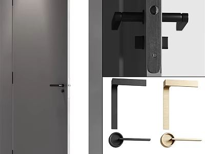 Modern Swing Door Design Featuring Black And Gold Door Handles For Home Interior 3d model
