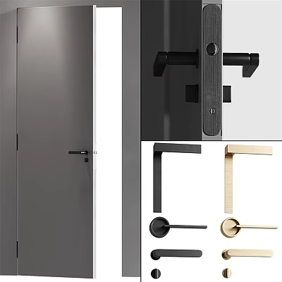 Modern Swing Door Design Featuring Black And Gold Door Handles For Home Interior 3d model