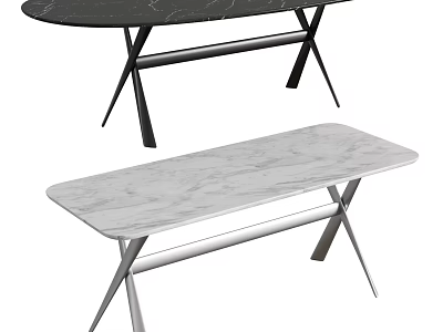 Modern Dining Tables With Black And White Marble Top And Metal Legs 3d model