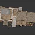Traditional Stone Building Model With Wooden Roof Balcony Staircase And Clay Pots