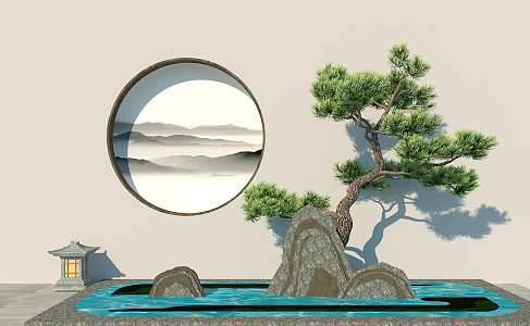 New Chinese landscape sketch gardening sketch pine rockery Zen landscape 3d model