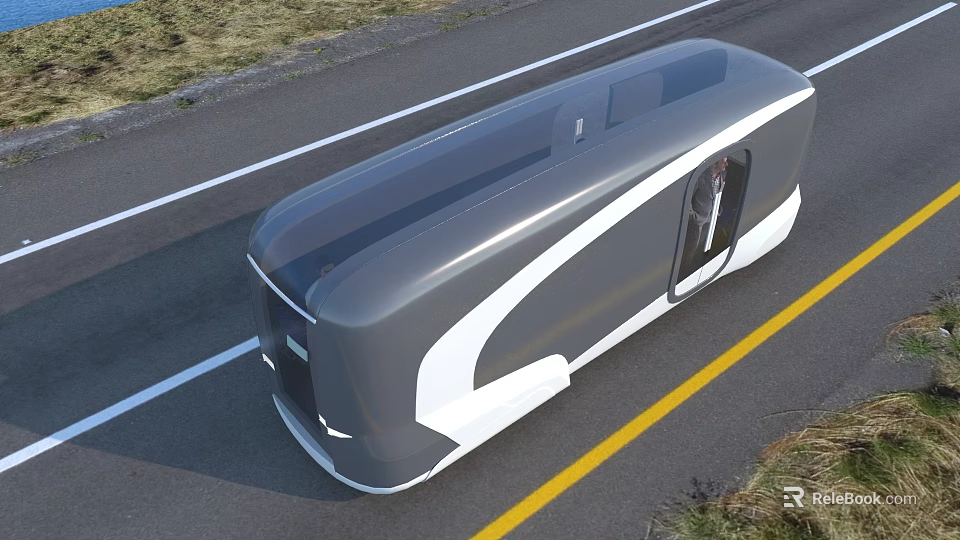 Futuristic Bus With Sleek Aerodynamic Design Moving On Highway Road 3d model 