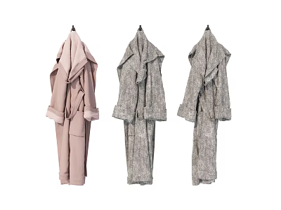 Three Cozy Robe Clothes in Pink and Gray with Soft Fabric and Loose Fit 3d model
