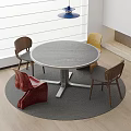 Modern Round Table and Chair Set with Colored Chairs Gray Rug and Pendant Light