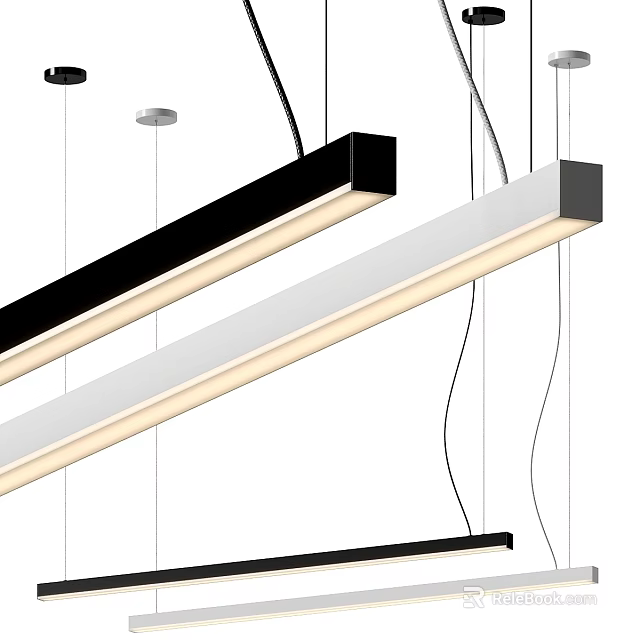 Modern Linear Pendant Lights with Black and White Sleek Design for Contemporary Ambient Lighting 3d model 