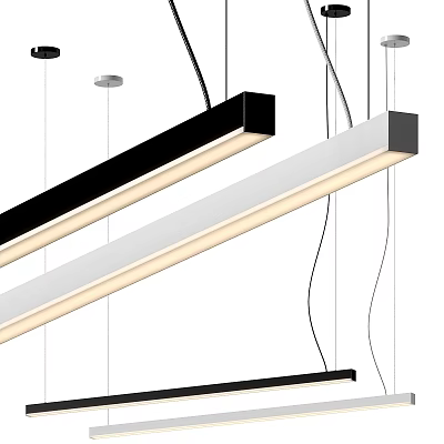 Modern Linear Pendant Lights with Black and White Sleek Design for Contemporary Ambient Lighting 3d model