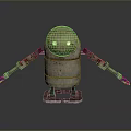 Vintage Metal Robot With Round Head And Mechanical Arms On Reflective Surface