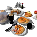 Delicious Breakfast Food Collection With Fresh Croissants Coffee Apples And Pastries