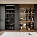 Modern Bookcase Design With Glass Door Cabinets Open Wooden Shelves And Decorative Items