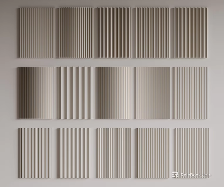 Modern Decorative Wall Panels with Various Vertical Stripes and Neutral Tones for Interior Design 3d model