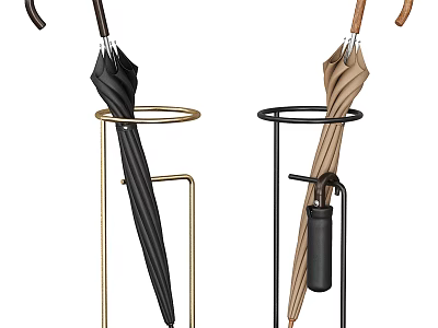 Modern Metal Umbrella Stand With Black And Beige Umbrellas For Home Use 3d model