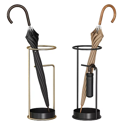 Modern Metal Umbrella Stand With Black And Beige Umbrellas For Home Use 3d model