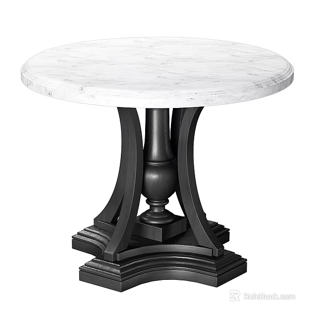 Round White Marble Top Dining Table With Classic Black Carved Legs 3d model