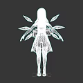 Futuristic Woman With Light Hair And Mechanical Blue Wings In Tech Inspired Outfit