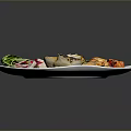 Grilled Herb Seasoned Meat with Fresh Lettuce Basil Radish and Roasted Onion on White Plate