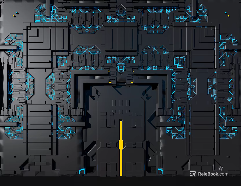 Futuristic Mechanical Structure With Blue Glowing Lines And Geometric Patterns 3d model