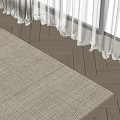 Light Beige Woven Square Rug On Wooden Floor With Curtains And Natural Light