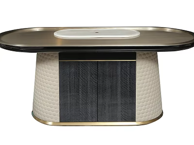Modern Luxury Oval Dining Table With Brushed Metal Frame White Circular Top And Textured Base 3d model
