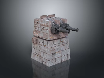 Stunning Scenic Landscape With Historic Brick Tower And Two Cannons On Top 3d model