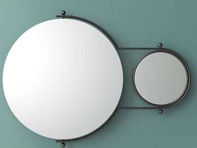 Large and Small Circular Mirrors With Black Metal Frame Mounted on Light Green Wall 3d model