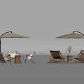 Modern Outdoor Chairs With Wooden Frame Umbrella Side Table And Vase Plants