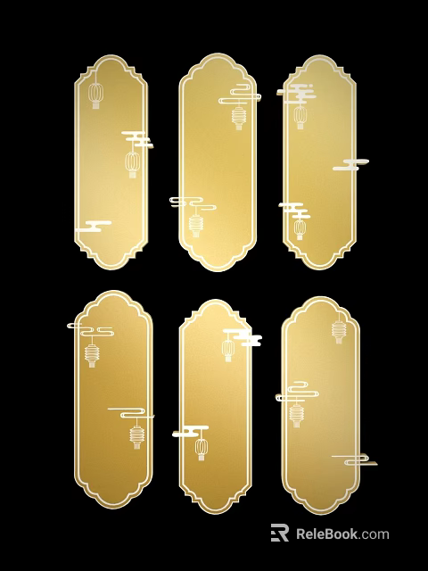 Intricate Gold Carved Decorative Panels With Traditional Lantern And Cloud Motifs 3d model 