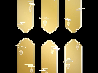 Intricate Gold Carved Decorative Panels With Traditional Lantern And Cloud Motifs 3d model