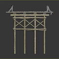 Construction Scaffolding Structure With Wooden Planks And Metal Supports Platform 3d model
