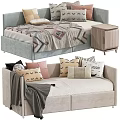 Decorative Sofa Bed Interior With Colorful Pillows Soft Blanket And Wooden Side Table