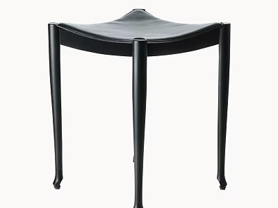Elegant Modern Black Leather Stool With Slender Legs And Sleek Design 3d model
