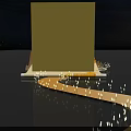Scroll Shaped Stage on Water at Night with Mountain Decorations and Illuminated Path