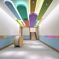 Colorful Children Corridor With Staircase And Decorative Ceiling Strips 3d model