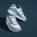 Blue And White Running Shoes With White Laces And Cushioned Sole Design