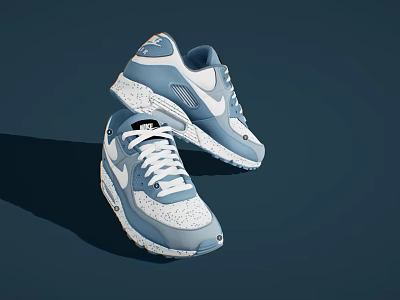 Blue And White Running Shoes With White Laces And Cushioned Sole Design 3d model