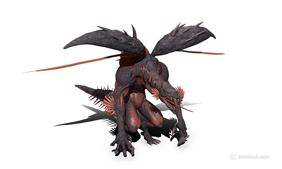 Fierce Mythical Dragon Creature With Black Wings And Red Claws Crouching Menacingly 3d model 