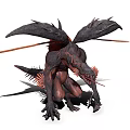 Fierce Mythical Dragon Creature With Black Wings And Red Claws Crouching Menacingly