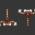 Cartoon Tiger Character Wearing Red Hat Bow Tie Front Back Views Striped Outfit