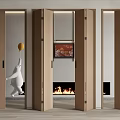 Modern Interior With Wooden Folding Doors Connecting Open Space And Fireplace Area