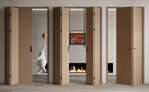Modern folding door solid wood folding door sliding door multi-link sliding door decorative hanging painting 3d model